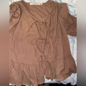 Brown Tie-Front Blouse